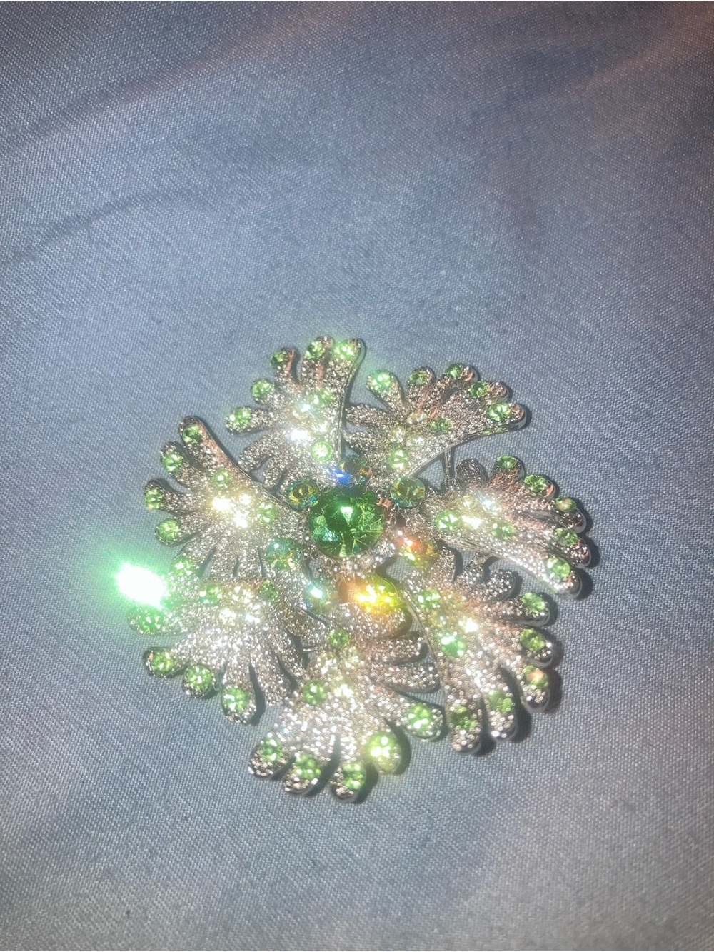 Sparkling Green Crystal Floral Brooch